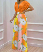 Printed Surplice Top and Wide Leg Pants Set - Body By J'ne