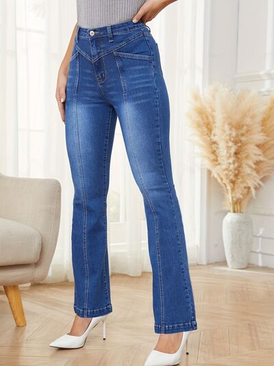 High Waist Bootcut Jeans with Pockets - Body By J'ne