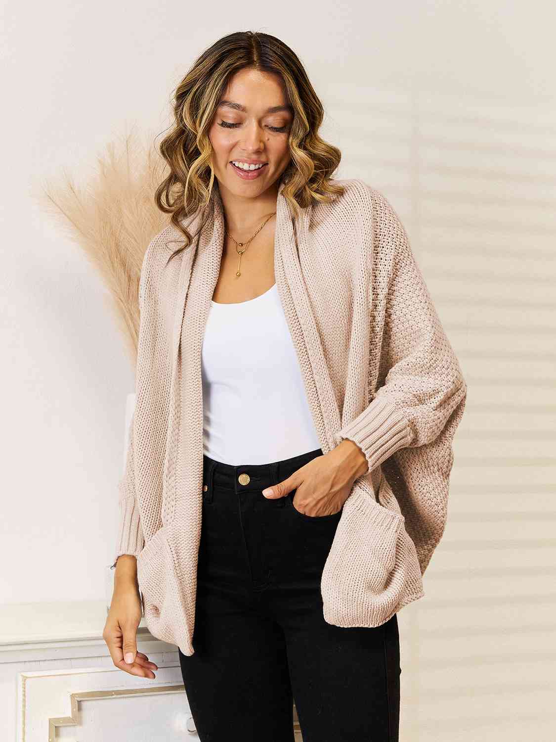 Open Front  Cardigan with Pockets - Body By J'ne