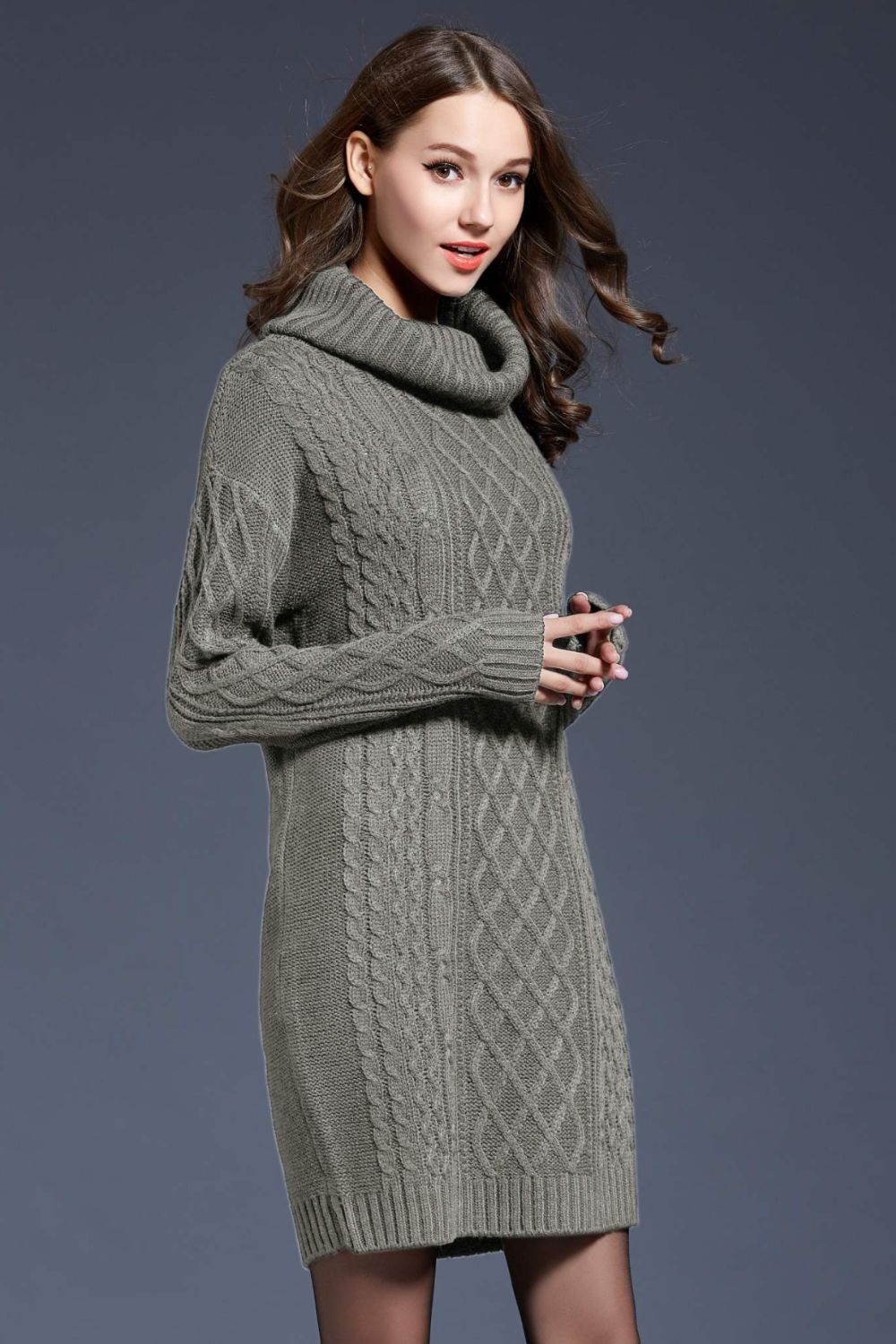 Woven Right Full Size Mixed Knit Cowl Neck Dropped Shoulder Sweater Dress - Body By J'ne