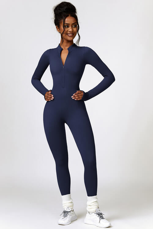 Half Zip Long Sleeve Active Jumpsuit - Body By J'ne