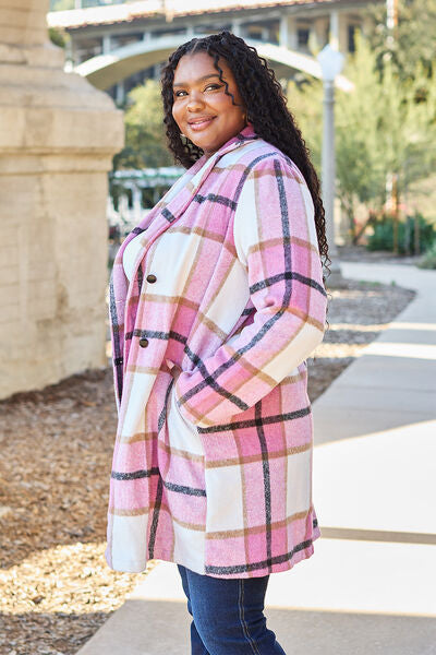 Full Size Plaid Button Up Lapel Collar Coat - Body By J'ne