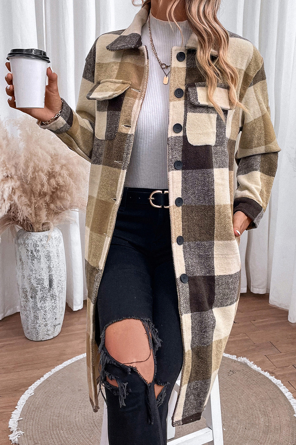 Plaid Button Down Longline Coat - Body By J'ne