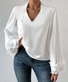 Lettuce Hem V-Neck Long Sleeve Blouse - Body By J'ne