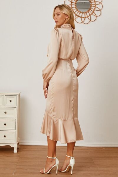 Mock Neck Ruffled Asymmetrical Dress - Body By J'ne