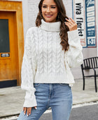 Turtleneck Cable-Knit  Long Sleeve Sweater - Body By J'ne