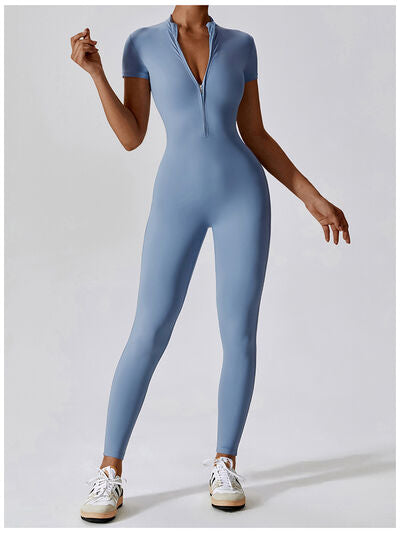 Half Zip Short Sleeve Active Jumpsuit - Body By J'ne