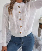 Cable-Knit Buttoned Round Neck Sweater - Body By J'ne