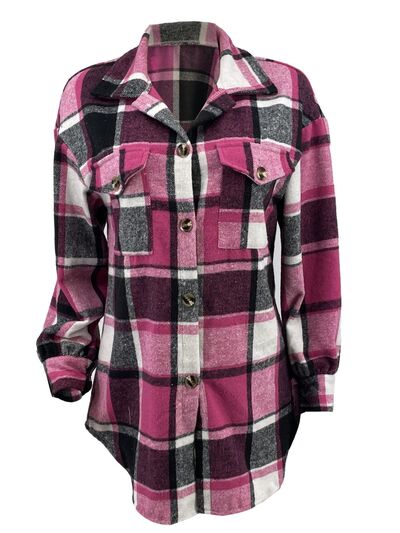 Plaid Button Up Dropped Shoulder Jacket - Body By J'ne