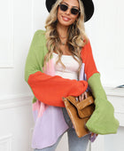 Color Block Open Front Balloon Sleeve Longline Cardigan - Body By J'ne