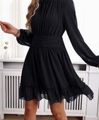 Frill Ruched Mock Neck Balloon Sleeve Dress - Body By J'ne