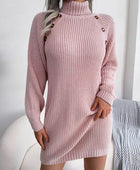 Decorative Button Turtleneck Sweater Dress - Body By J'ne