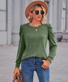 Heathered Puff Sleeve Round Neck Tunic Top - Body By J'ne