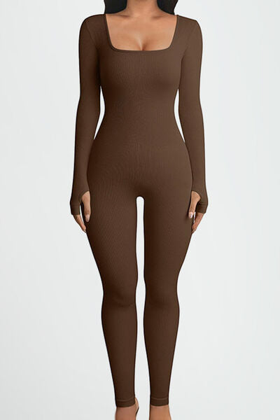 Square Neck Long Sleeve Active Jumpsuit - Body By J'ne