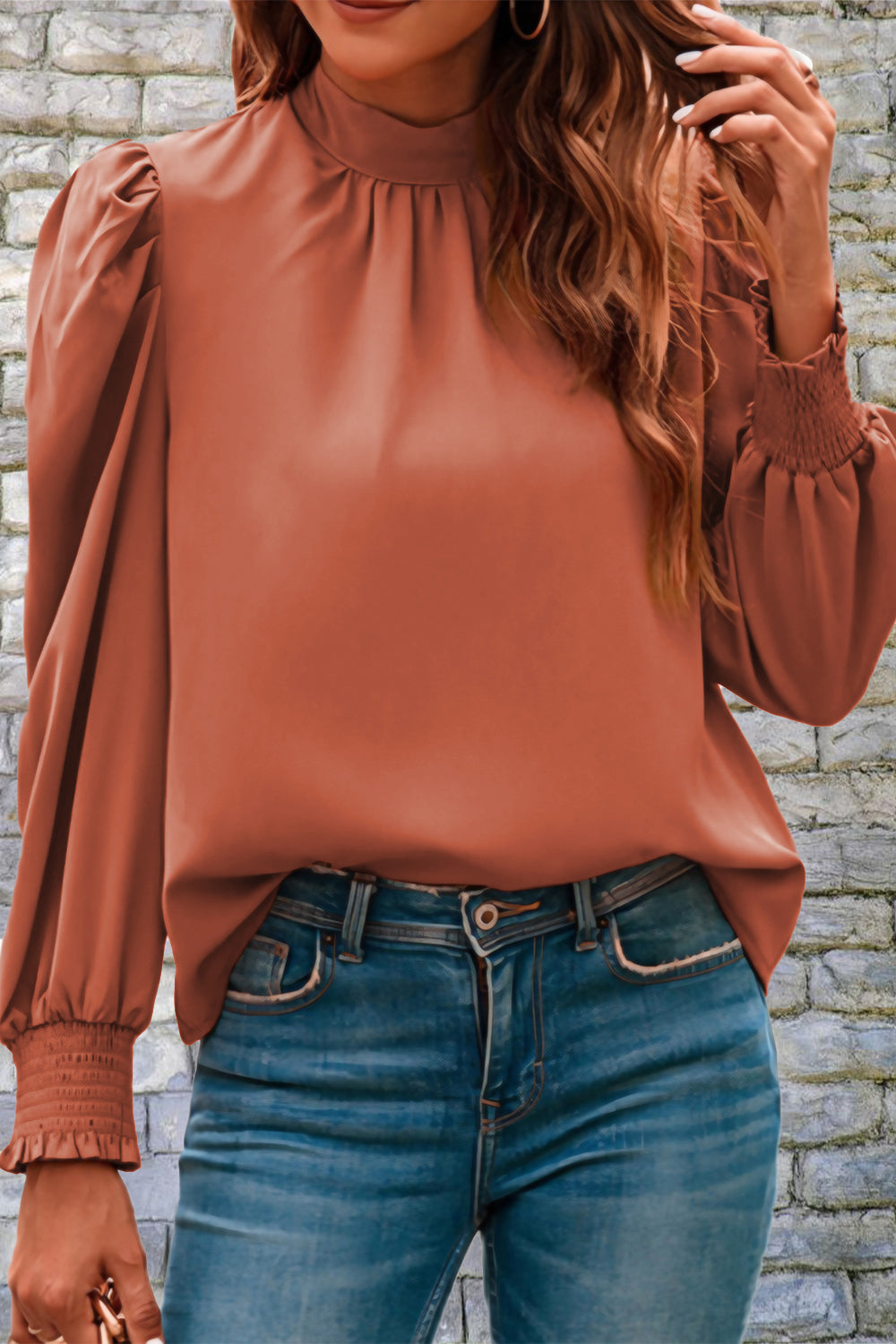 Mock Neck Puff Sleeve Blouse - Body By J'ne