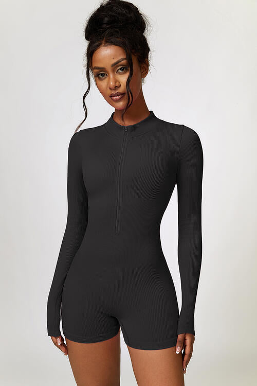 Half Zip Long Sleeve Active Romper - Body By J'ne