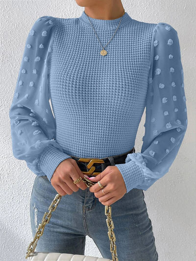Swiss Dot Waffle-Knit Lantern Sleeve T-Shirt - Body By J'ne