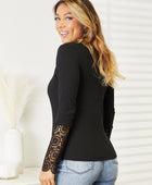 Crochet Lace Hem Sleeve Button Top - Body By J'ne