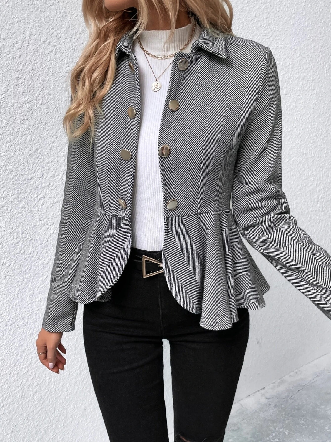 Ruffle Hem Collared Blazer - Body By J'ne