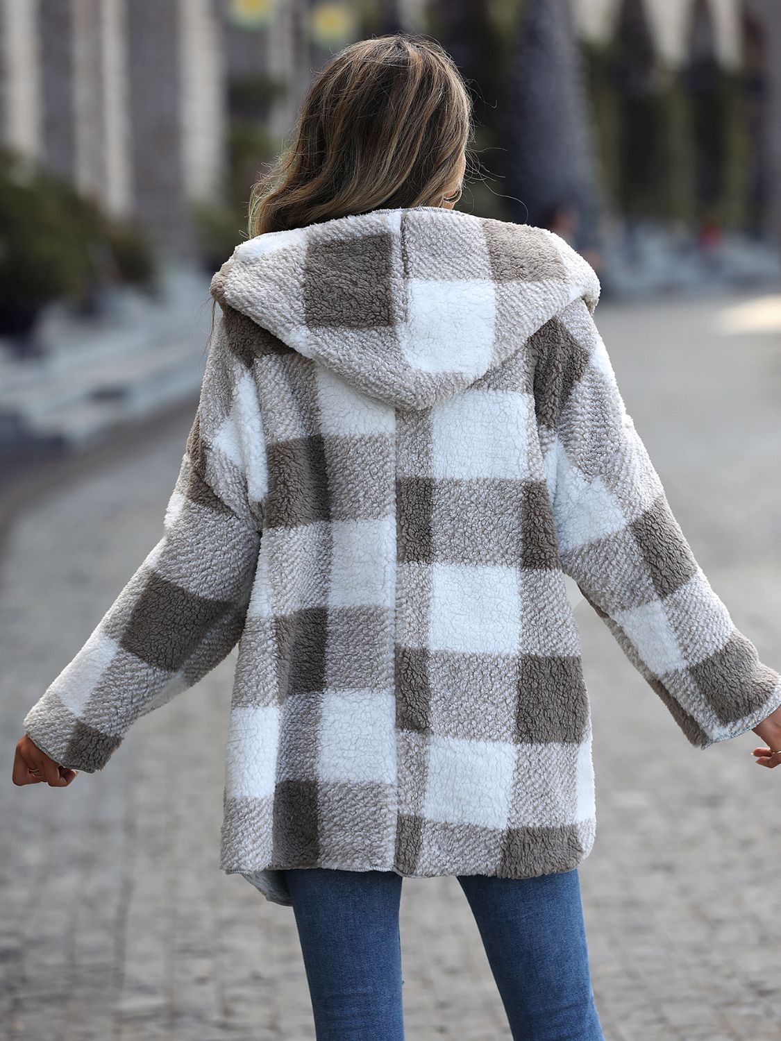 Plaid Open Front Hooded Coat - Body By J'ne