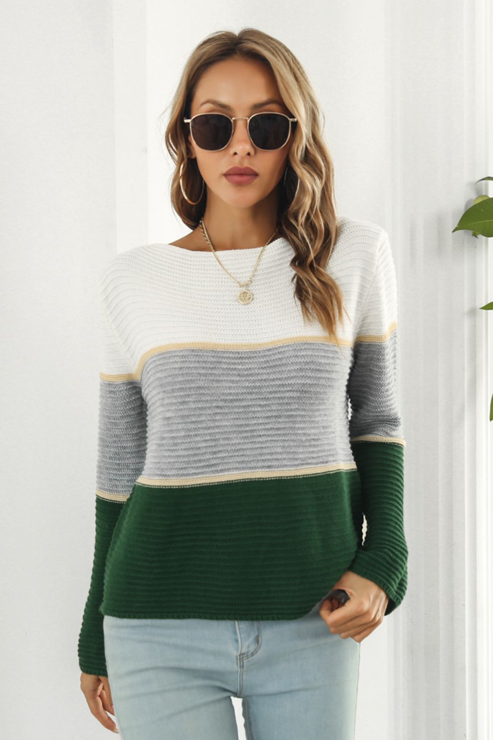 Color Block Horizontal Ribbing Sweater - Body By J'ne