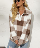 Plaid Half Zip Long Sleeve Sweatshirt - Body By J'ne