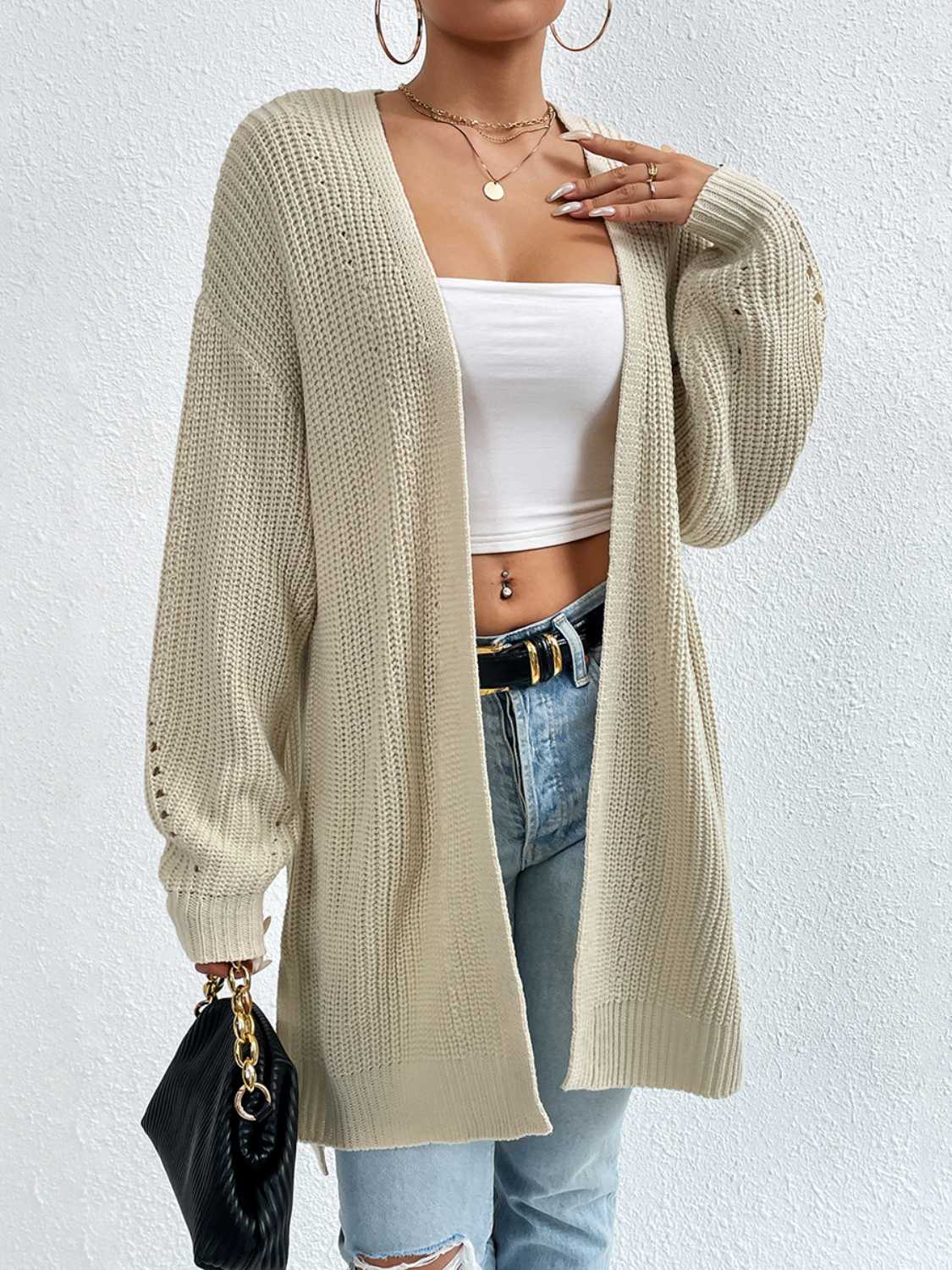 Open Front Dropped Shoulder Slit Cardigan - Body By J'ne