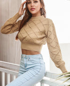 Openwork Plaid Round Neck Cropped Sweater - Body By J'ne