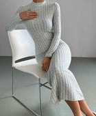 Ribbed Mock Neck Long Sleeve Midi Sweater Dress - Body By J'ne