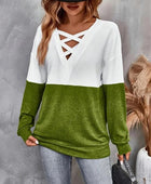 Contrast Crisscross V-Neck Long Sleeve Top - Body By J'ne