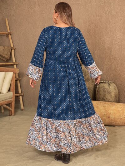 Plus Size Printed Balloon Sleeve Maxi Dress - Body By J'ne