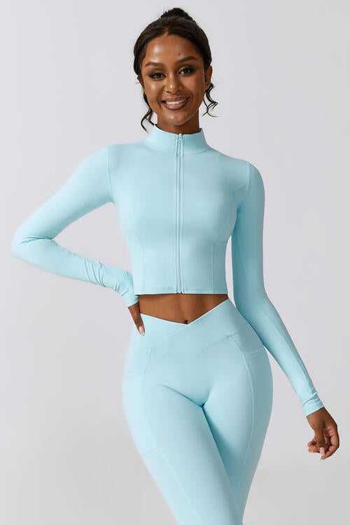 Zip Up Long Sleeve Cropped Active Top - Body By J'ne
