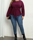 Plus Size Tie Front Long Sleeve Blouse - Body By J'ne