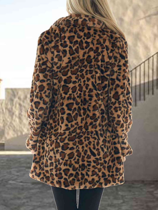 Leopard Collared Neck Coat with Pockets - Body By J'ne