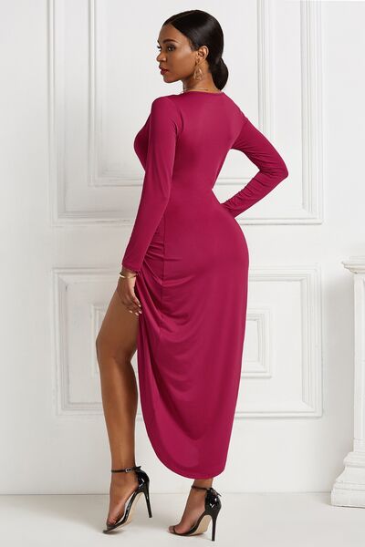 High-low Ruched Surplice Long Sleeve Dress - Body By J'ne