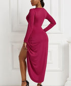 High-low Ruched Surplice Long Sleeve Dress - Body By J'ne