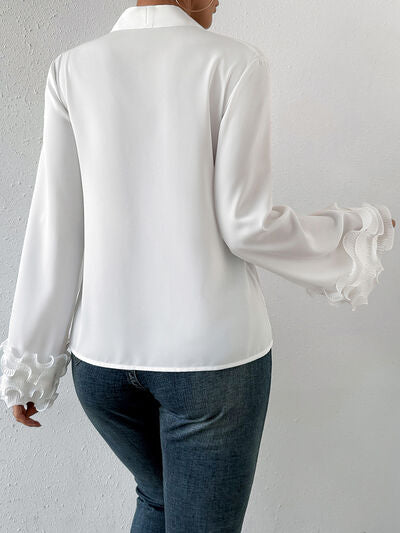 Lettuce Hem V-Neck Long Sleeve Blouse - Body By J'ne