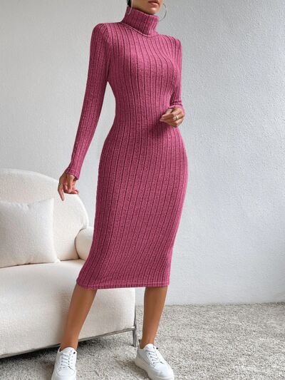 Turtleneck Long Sleeve Midi Sweater Dress - Body By J'ne