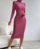 Turtleneck Long Sleeve Midi Sweater Dress - Body By J'ne