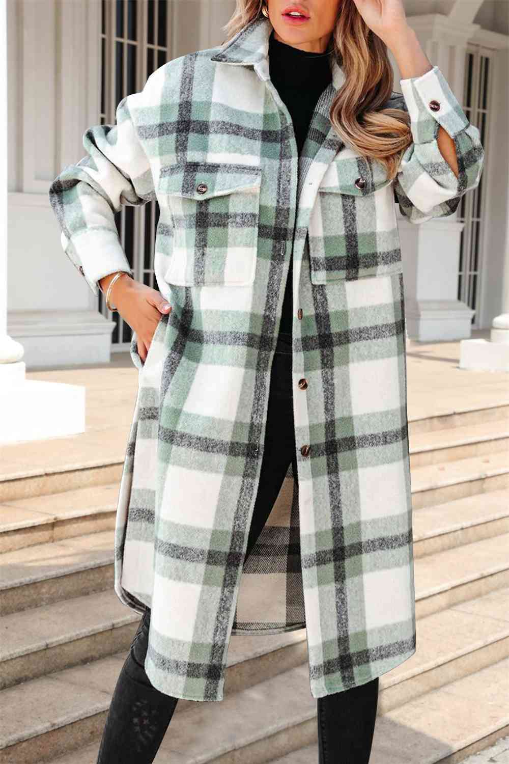 Plaid Collared Button Down Coat - Body By J'ne