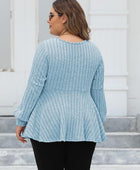 Plus Size Ribbed V-Neck Long Sleeve Blouse - Body By J'ne