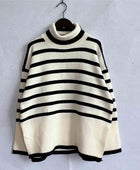 Striped Turtleneck Flare Sleeve Sweater - Body By J'ne