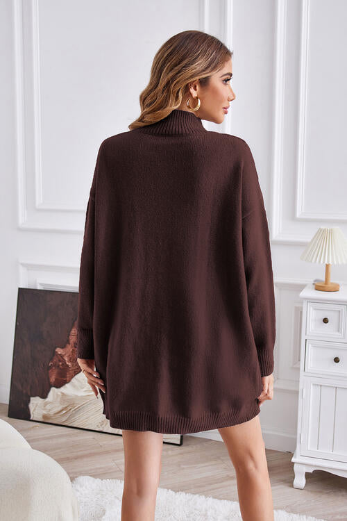 Exposed Seam Mock Neck Slit Sweater - Body By J'ne