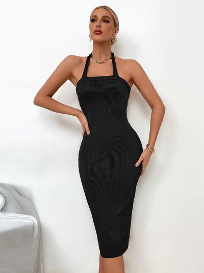 Ribbed Halter Neck Wrap Dress - Body By J'ne