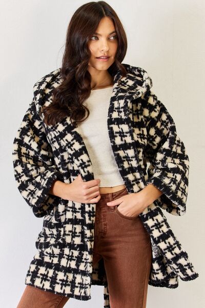 Fuzzy Plaid Waist Tie Hooded Robe Cardigan - Body By J'ne