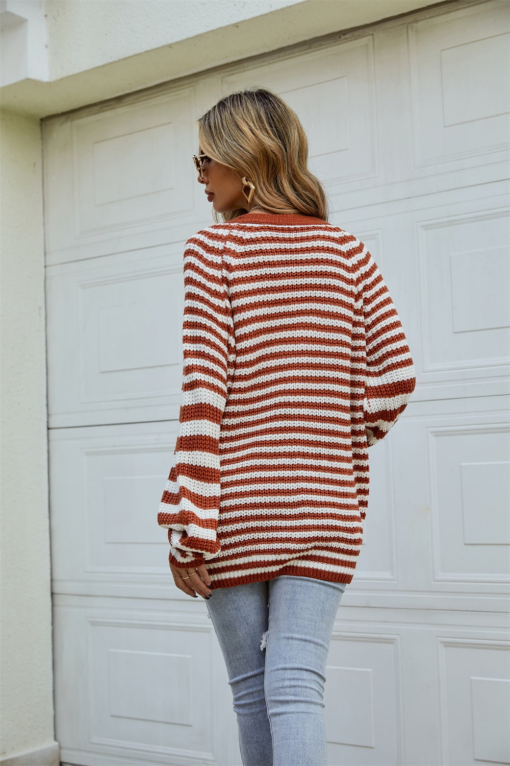 Striped Button Up Long Sleeve Cardigan - Body By J'ne