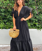 Plunge Neck Tie Sleeve Maxi Dress - Body By J'ne