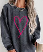 Heart Round Neck Dropped Shoulder Sweatshirt - Body By J'ne