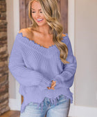 Frayed Hem Dropped Shoulder Sweater - Body By J'ne