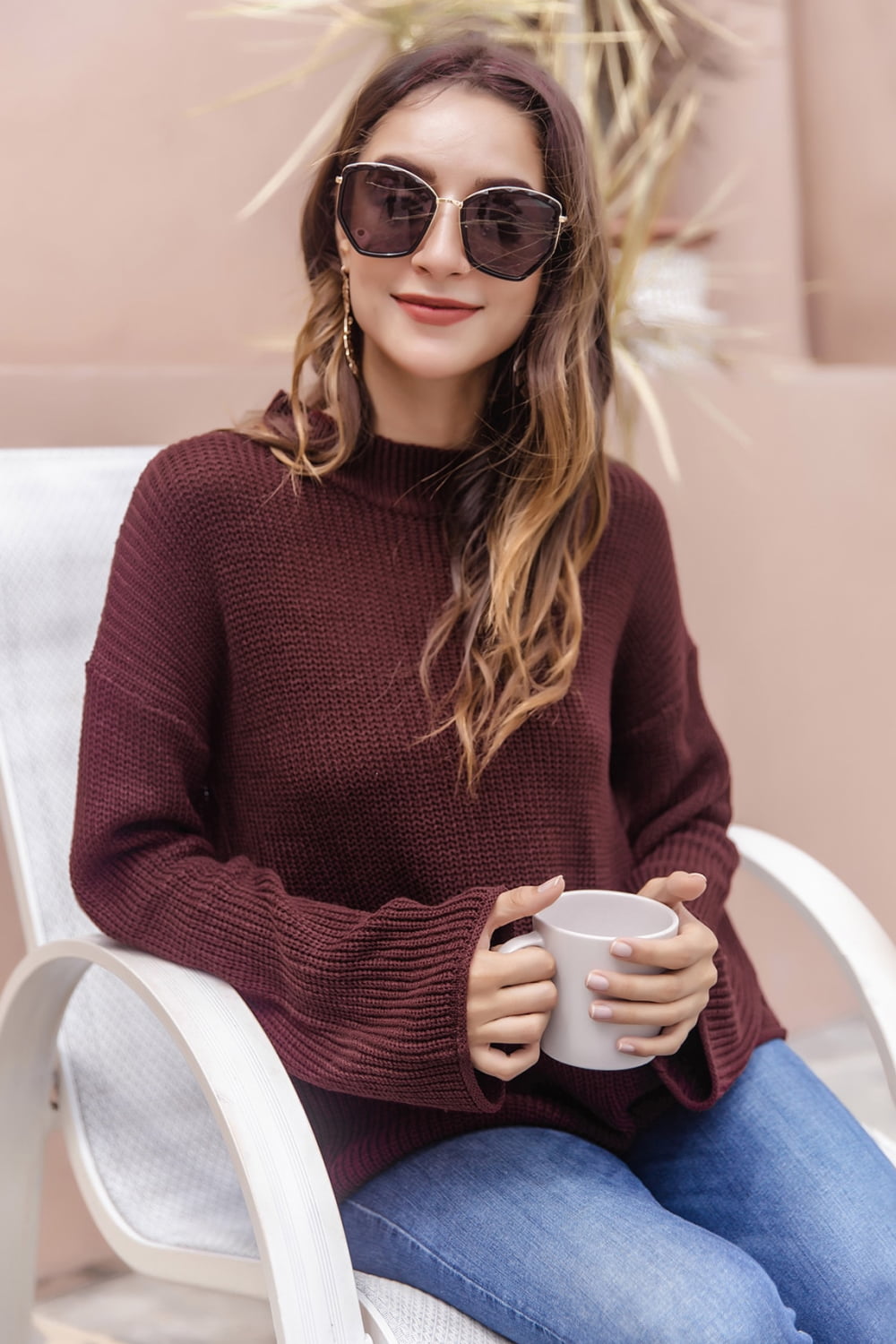 Round Neck Cutout Dropped Shoulder Sweater - Body By J'ne